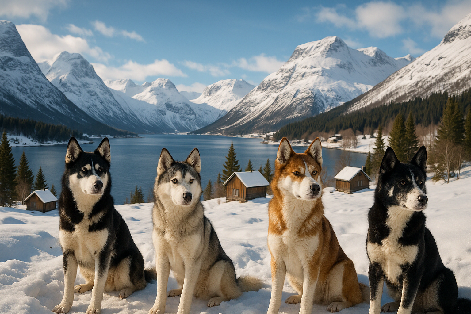 Alaska huskey dogs in norwegian environment